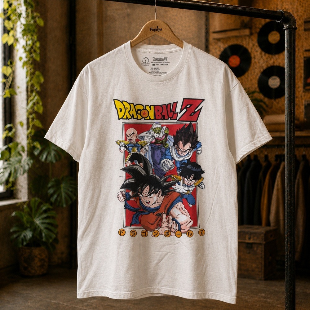 Dragon Ball Z Z-Fighters Graphic Tee Shirt Cream Mens XL Goku Vegeta Anime